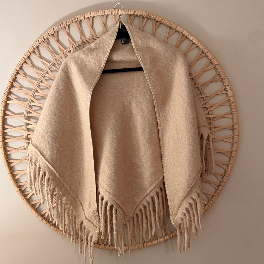 Fringed wool blend Cream Shawl scarf